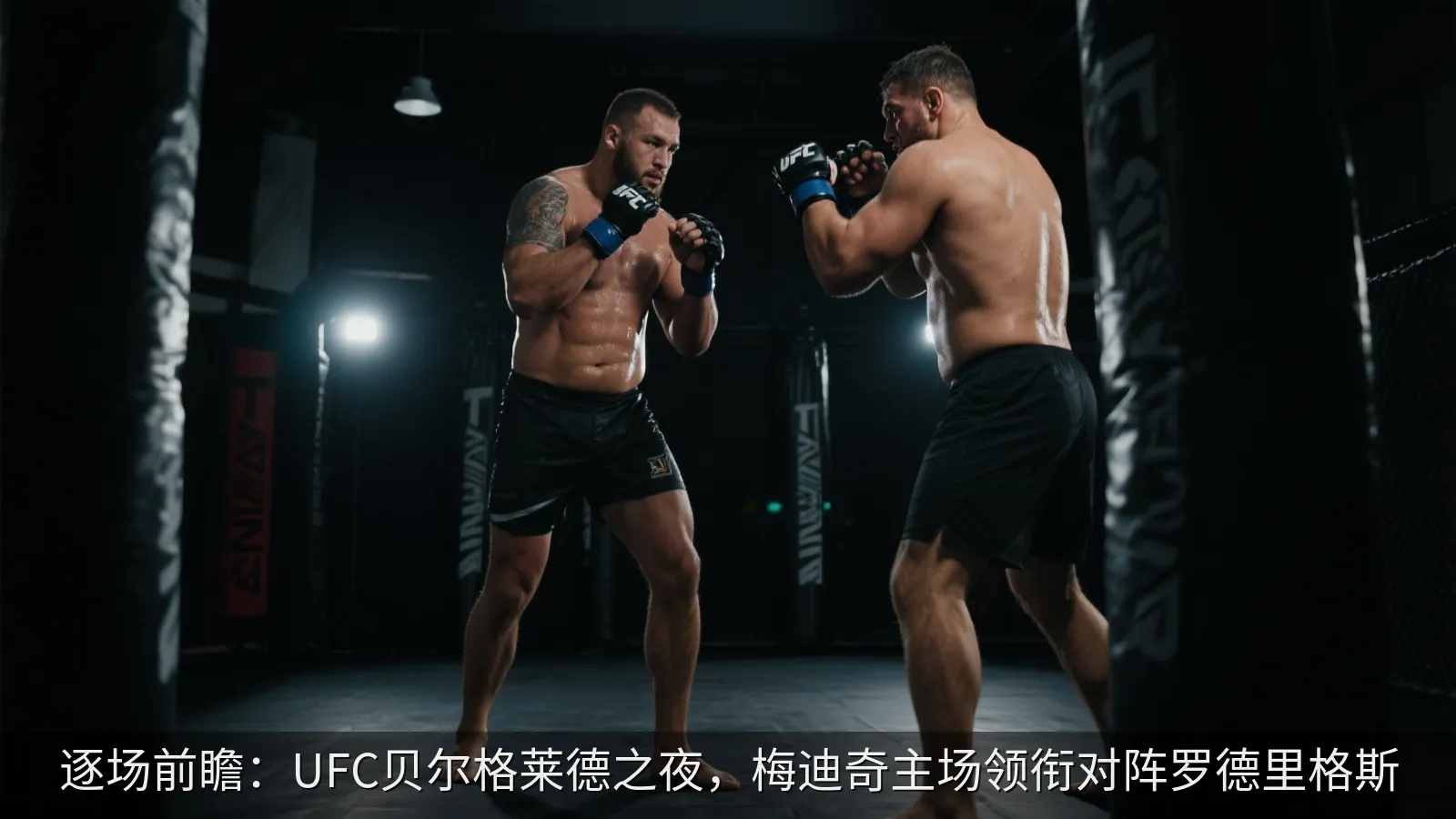 综合格斗赛场中的重量级选手训练剪影